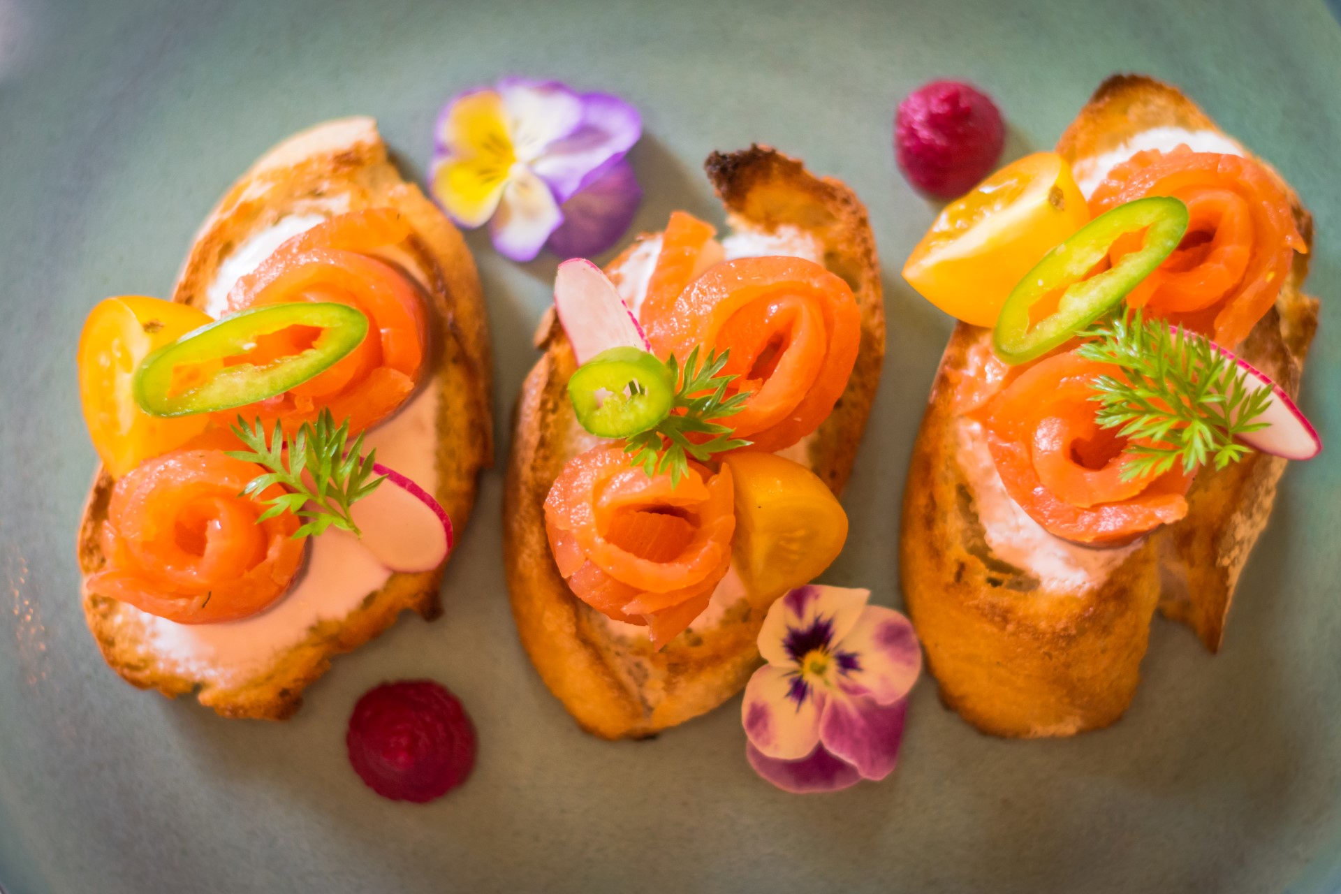 Smoked salmon bruschetta at Piccolino kosher Italian restaurant in Jerusalem